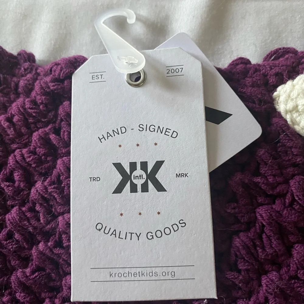 NWT-KROCHET KIDS- 2 Kids Knitted Bear and Cat Ear Beanies - Black and Purple